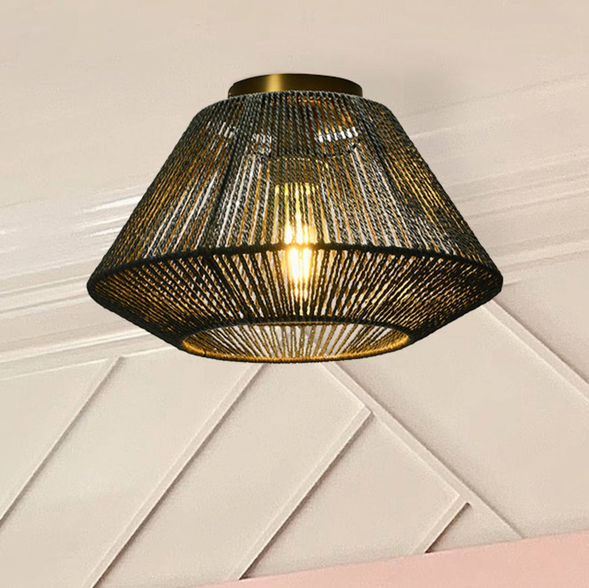 Hello Honey® 14" Gray Flush Mount Ceiling Light with Woven Paper Rope Shade